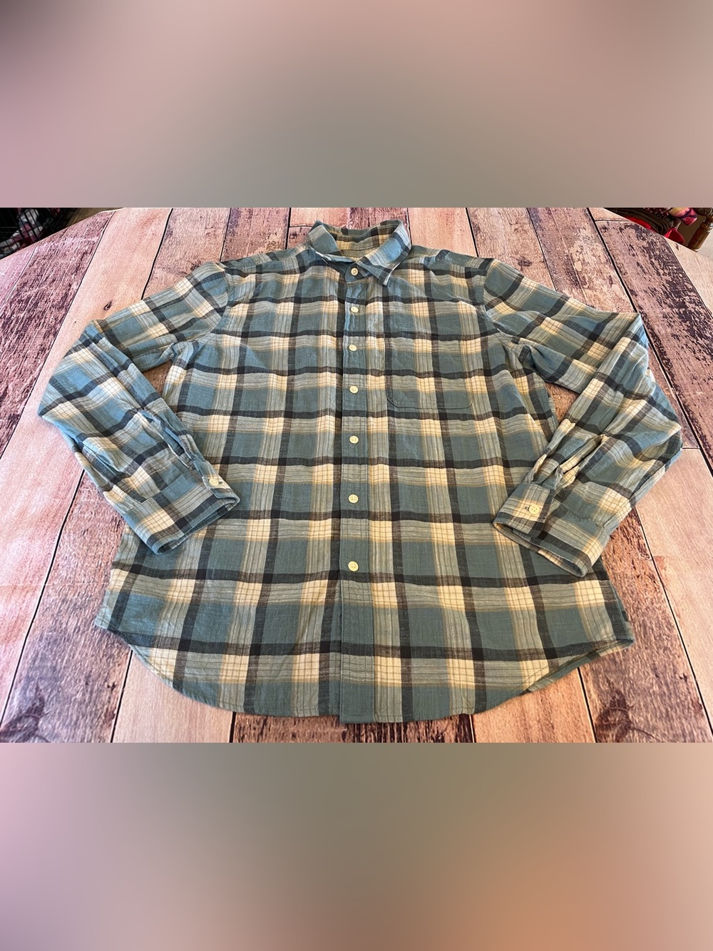 New American Eagle Super Soft Slate Blue Plaid Flannel Shirt Men's Medium NWT